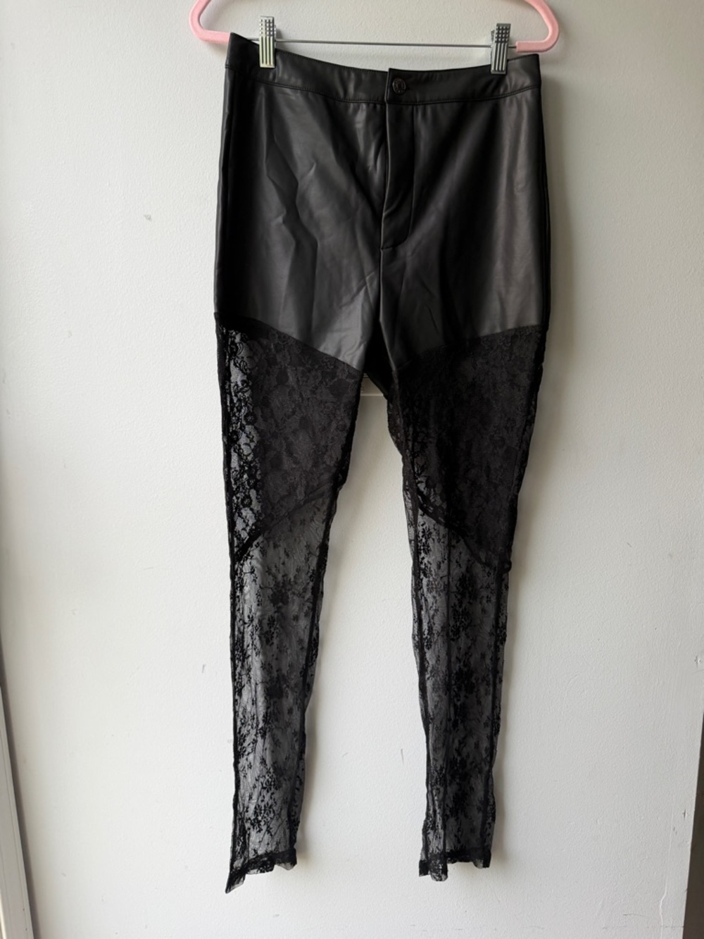 Akira Faux Leather Lace Panel Leggings Black Size 15 - Picture 2 of 3